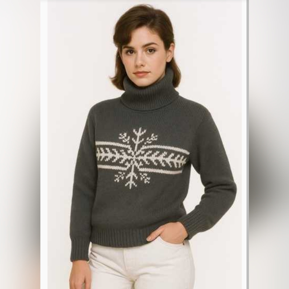 Womens vintage cotton turtleneck Tommy Hilfiger90s snowflake gray sweater Size M